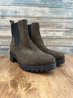 Joie Military Green Suede Chelsea Boots Women’s Size 7